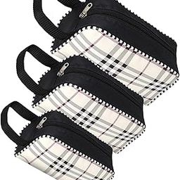 STACKRAID Polyester Set of 3 Difference Size Multipurpose Travel Pouch Toiletry Shaving Cosmetic Makeup Kit Zipper Stationary Case Pen/Pencil/Cosmetics Pouch (Black Checks)-16