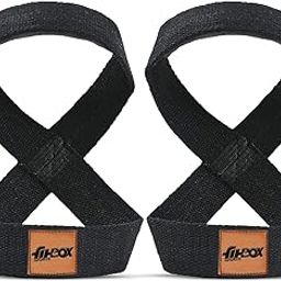 FitBox Sports Figure 8 - X Lifting Straps, Powerlifting, Wrist Supporter For Deadlifting With Padded Support - Black-picture-18