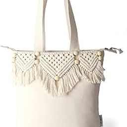 Womens - Bohemian Macrame Cotton Canvas 100% Cotton Tote For College And Daily Use-image-1