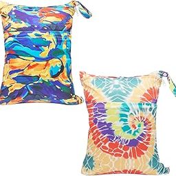 SMALLKE Wet Bag ,2 pack Baby Wet Dry Cloth Diaper Bags,Waterproof Washable, Reusable for Travel, Stroller, Pool,Beach, Wet Swimsuits,Dirty Gym Clothes, Toiletries, Toys,Mommy Bag 2WB17-17
