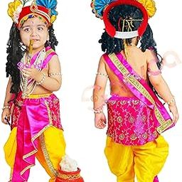 Sarvda Shree Krishna Dress for Baby Boy & Radha Dress for Girls | Janamashtami Dress | Fancy Dress Costume with Accessories Dhoti, Dupatta, Mukut Flute Complete set, Ethnic wear-image-66