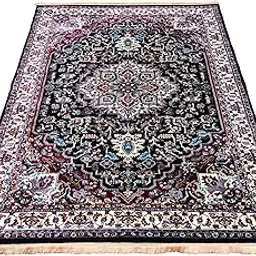 ISMAEEL CARPETS Traditional Kashmiri Silk Carpets, Royal Look for Living Room, Drawing Room, Bedroom and for Home with 2 inch Thickness. (Black 8, 9x12 Feed(274x365) cm)-picture-40