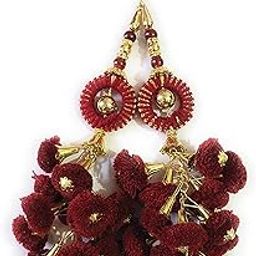 Libas Fashion Women's Metal and Pearls Handmade Work Ethnic Pom Pom Bell Teasel Blouse Saree, Lehenga Hanging Latkan (Maroon, Free Size)-image-31