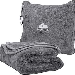 BlueHills Premium Soft Long Travel Blanket Pillow for Tall Airplane Flight Blanket Throw in Soft Bag case with Hand Luggage Belt & Backpack Clip Compact Pack Large Blanket Grey Gray T052-image-23