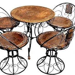 New Mughal Handicrafts Wood & Wrought Iron Patio Furniture Set Garden & Outdoor/Indoor Furniture (Set of 5)-image-7