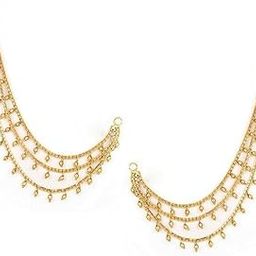 Gold-Plated Bridal Hair Chain with Earrings, Long Champaswaralu Design, 1 PAIR-12