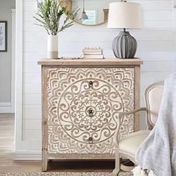 OGH Wooden Distressed Chest of Drawer | Wooden Carved Cabinet | Wooden Storage Cabinet | 3 Drawer (Distress White and Brown)-image-48