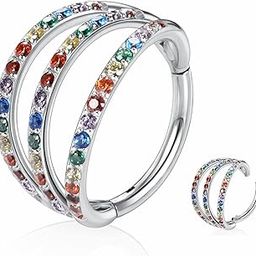 20G 18G 16G 14G Single/Double Hoop Stainless-Steel Seamless-Hinged-Piercing Segment-Clicker Nose-Ring-Hoop : Diameter 6mm 8mm 10mm 12mm Cartilage Earrings-image-89