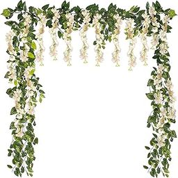 Party Propz Ivory Wisteria Artificial Flowers for Decoration - 12Pcs (3.6ft), Money Plant Artificial Leaves- 2Pcs(8ft), Haldi Decoration Items, Wedding Decoration Items, Lohri, Pongal, Sankranti Decor-16