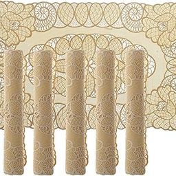 Kuber Industries Floral Design Virgin Viny Soft Fabric Set of 6 Pieces Dining Table Round Placemat Set (Gold, Design May Vary) - Ctktc45906, Polyester-13