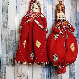Antiques Nirmala Wooden Puppet - Kathputli Dancing Dolls Face Pair - Male & Female with Colorful Red and Green Fabric Dress | Indian Toy for Home Decor & Gift-17