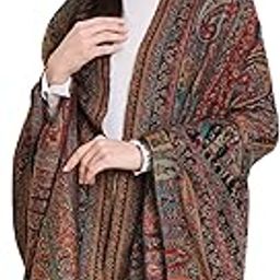 Women's 100% Pure Wool With Woolmark Certificate Shawl, Royal Darbar Design, Black-picture-6