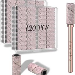 [2023 Upgrade]Depvko 120pcs Small Sanding Bands for Nail Drills with 2pcs 3.1MM Mandrel Nail Drill Bits, 240 X-Fine Grit Nail File Sanding Bands for Acrylic Nails Tech Gel Manicures and Pedicure, Pink-2