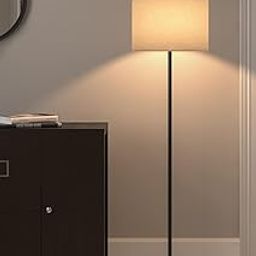Amical Laser Cut Decorative Floor Lamp with 16 Inches Off White Drum Shade Modern Sleek Black Polished 5 Feet Standing Lights Side Corner Lamps Fort Living Room-16