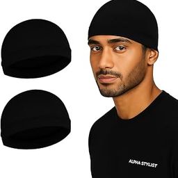 ALPHA STYLIST Skull Caps for Men – Cotton Helmet Inner Cap, Sweat-Wicking Cooling Head Cap, Breathable Hair Cover, Cycling Skull Cap for Bikers, Running, Outdoor Sports – Black-image-87