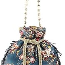 Women Printed Teal Potli Bag with Metallic Tassels-image-7