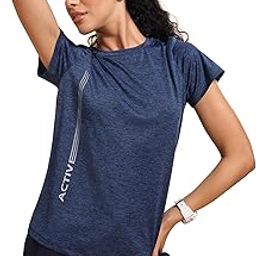 Enamor A309 Quick Dry 4 Way Stretch Antimicrobial Crew Neck Short Sleeve Relaxed Fit Reflective Graphic Workout T-Shirt for Women-13