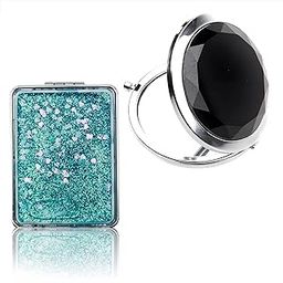 MAJESTIQUE 2 Shape Round and Square Compact Mirror for Girls and Women, Mini Mix Glitter 1X/2X Magnifying Diamond Metal Pocket Makeup Mirror, Small Mirror (Color May Very)-4