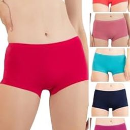 for Her Women's Boy Shorts Panty | High Coverage 100% Cotton Panty Set for Women |Mid Waist Boyleg Panty |Color May Vary | Pack of 6-44