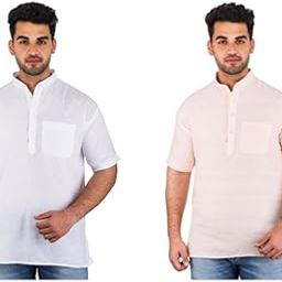 Men's Cotton Short Kurta Without Pant | Mandarin Neck Short Kurta | Half Sleeve Casual Kurta | Traditional Ethnic Regular Kurta | Solid Plain Kurta for Men's - Combo (Pack of 2)-image-67