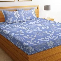 BSB HOME Prime Collections 160tc Pure Microfiber Glace Cotton Breathable Supersoft Wrinkelfree Double Bedsheet with 2 King Size Pillow Covers Royal Blue White Leaf-image-65