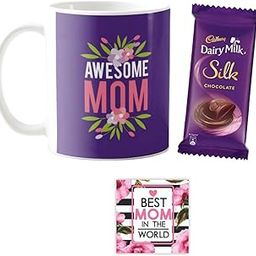 YaYa cafe� Mother's Day Chocolate Gifts Combo for Awesome Mother Mug, 1 Dairy Milk Silk Chocolates 60 gm, with Coaster-image-43