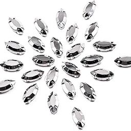 Embroiderymaterial Gunmetal Sew On Glass Rhinestones for Embroidery, Jewellery Making, Crafts, DIY in Metal Base Claw Setting (50 Pieces, 7X15MM, Eye Boat Marquise Shape)-49