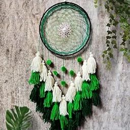M/S Rakhi Handicraft 8-Inch Handmade Tassel Dream Catcher Wall Decoration 35.5cm x 71cm (14" x 28") (Green-White)-image-7