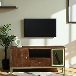 Kraft Bazaar Kalki Acacia Wood TV Unit | Storage Cabinet |TV Stand with Cabinets| Finish - Tubaq & Off-White-image-52