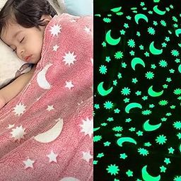 Famyo Moon-Stars Glow in The Dark Blanket for Kids 0-15 Years |200x152 Cm| Soft Flannel Fleece Throw, Cozy & Warm All-Season Radium Blanket, Ideal Gift for Boys & Girls (Pink, Queen Size)-17