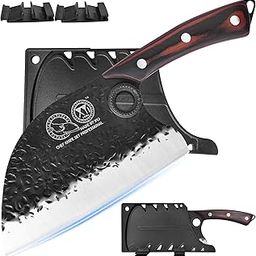 XYJ Forged Serbian Chef Knife, 7 Inch, High Carbon Steel,Ultra Sharp Blade Butcher Knife for Kitchen, Outdoor Camping, Full Tang, Cleaver Meat Cutting Vegetable Knife with Wood Handle Sheath-12