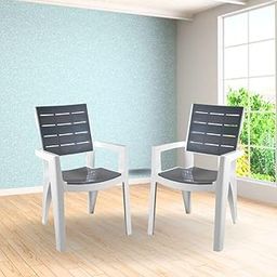 ITALICA Designer Series Comfortable Plastic Arm Chair/Double Insert Stackable Chair for Home, Office/Plastic Chair/Sturdy & Durable Chair/Indoor and Outdoor (5115, White & Grey, Set of 2 Chair, BN)-14