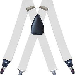Men's Suspenders Elastic Straps Solid Heavy Duty 4 Clips Adjustable Unisex White-image-70