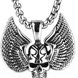 Metal Silver Biker Anicent Skull Skeleton Pendant Retro Gothic Jewelry With Box Chain Pendant Necklace Chain Gift For Men Boys-image-7