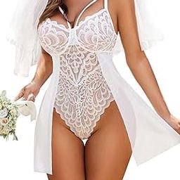 Women Lingerie Set Lace Teddy Strap Babydoll Bodysuit Bikini with Flair Skirt Floral Snap Crotch-image-94