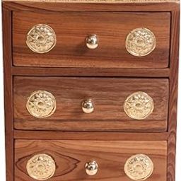Wooden Handmande Brass Fitted 3-Drawer Desk Organizer Tabletop | Small Decorative Storage Chest | Office Supplies Desk Organizer Solid Wood Rack Drawer Organizer for-image-71
