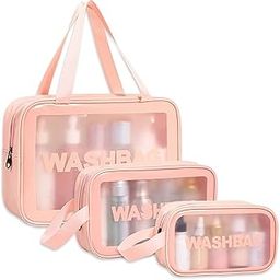 CHIMMET Multi-Functional Pouch for Women | Waterproof PVC Cosmetic Bags for Girls | Toiletry Storage Wash Bag | Travel Organizer for Bath Accessories & Grooming Kit, Set of 3 Pouches (Pink)-image-45
