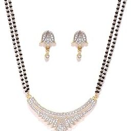 American Diamond Gold Plated Mangalsutra Pendant with Chain and Earrings for Women-image-70