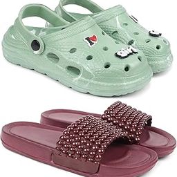 Combo Pack of 2 Slipper/Flip Flops/Slides/Clogs/Sandals with Adjustable Back Strap for Women (WCL-LGirl,Moti)-14
