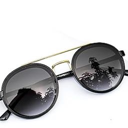 Round Polarized and UV Protected Unisex Sunglasses, Black and Gold-image-49