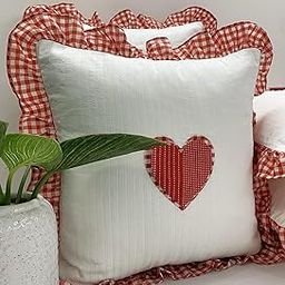 Sleepy Threads Cotton Cushion Covers – 16x16 Inches with Red Frill Borders & Heart Design at Center – Stylish Throw Pillow Covers for Sofa & Bedroom-image-3