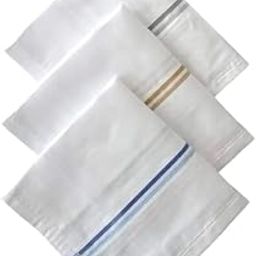 Men's White Cotton Soft Handkerchiefs/Rumal with Striped Border | Pack of 6 | (40x40cm/16x16inches) - Multicolour border-picture-2