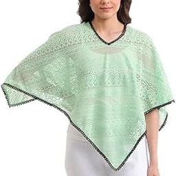 Women's And Girls Net Ponchu With Lace (Free Size, Pista)-image-4
