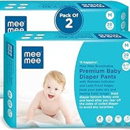 Mee Mee Breathable Premium Medium (M) Size Baby Diaper Pants with Wetness Indicator and Leak-Proof Edges, protection upto 12-hrs, M Size, 56 Pieces, 6-12 kg-image-29