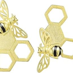 P.C. Chandra Jewellers Honeycomb with Golden Honeybee, 925 Sterling Silver studed earrings.-47