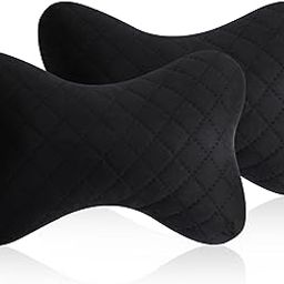 Yobbo Universal Car Neck Rest Headrest Pillow Soft Cushion Cervical Pain Relief Support with Adjustable Straps for All Cars Driving Seat Office Chair, Travel Pack of 2 (Black-Velvet)-2