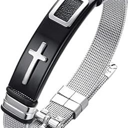 CALANDIS™ 12mm Width Fashion Stainless Steel Adjustable Men Cross Bracelet Black | Fashion Jewelry-image-82