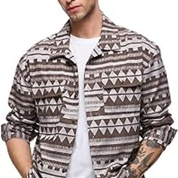 Sienna Men and Boys Long Sleeves Collared Neck Button Front Brown All Over Printed Cotton Oversized Shackets-image-56