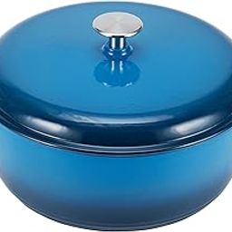 Amazon Basics Enameled Heavy Duty Cast Iron Dutch Oven / Cooking Pan with Lid- 5.7 Liters (5.92 Kgs), Blue-image-7