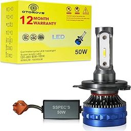 OTOROYS® 1 YEAR WARRANTY LED Headlight Bulb only For H4 Fitting 50 WATT Hi/Low Beam, 3 Pin Connector Only For Bikes-12